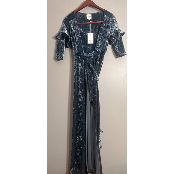 Misa Symone Wrap Dress Velvet Maxi Size Xs Ruffle Sleeves Braided Sash NWT - Picture 3 of 9